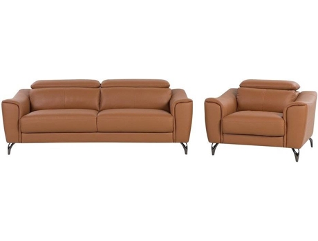 Conjunto de sofás reclináveis de 4 lugares em pele castanha dourado NARWIK
