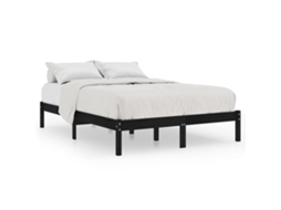 Estrutura de Cama 200x200 cm Madeira de Pinho Maciça Preto MAISON EXCLUSIVE