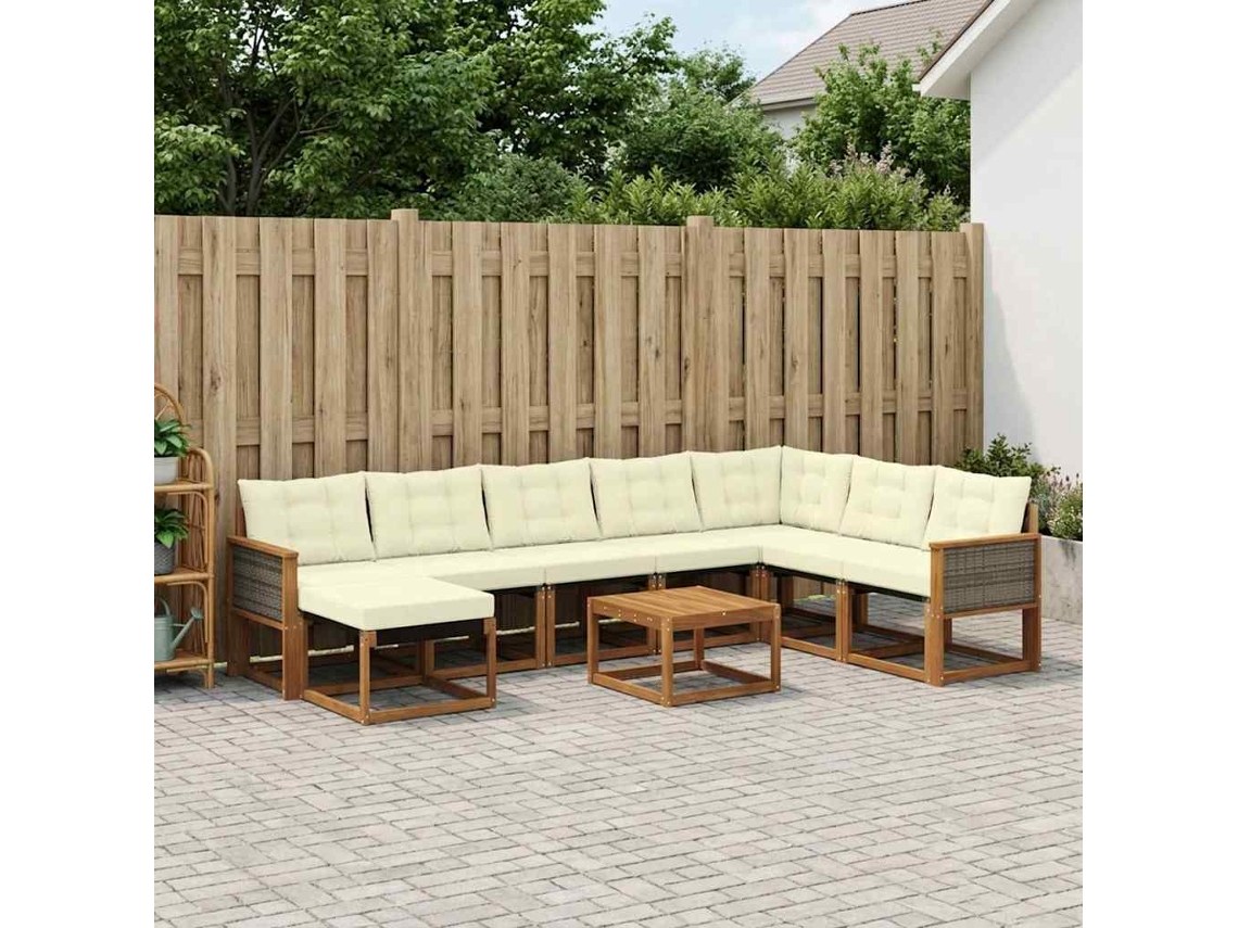 Vidaxl Conjunto De Sofás Para Exterior 9 Pcs Natural E Creme