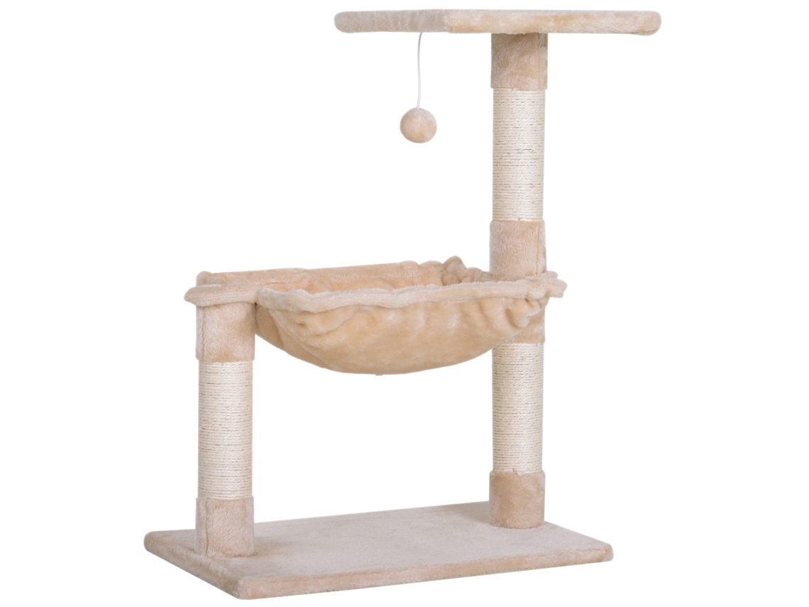Plataforma Árvore Gatos Com Estacas Sisal, Bola Rede, Bege 50x36x70cm