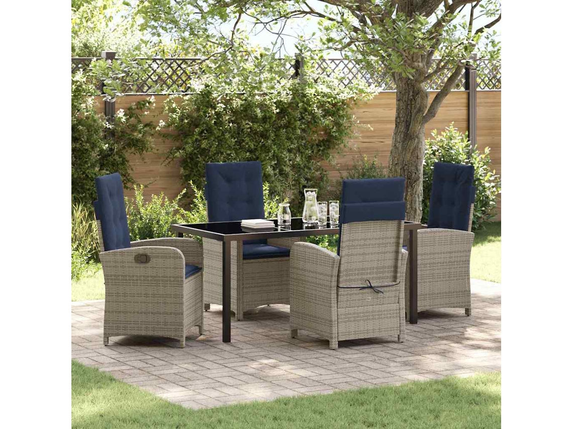 Vidaxl Conjunto de Jantar para Jardim 5 Pcs Cinzeto Vime Pe
