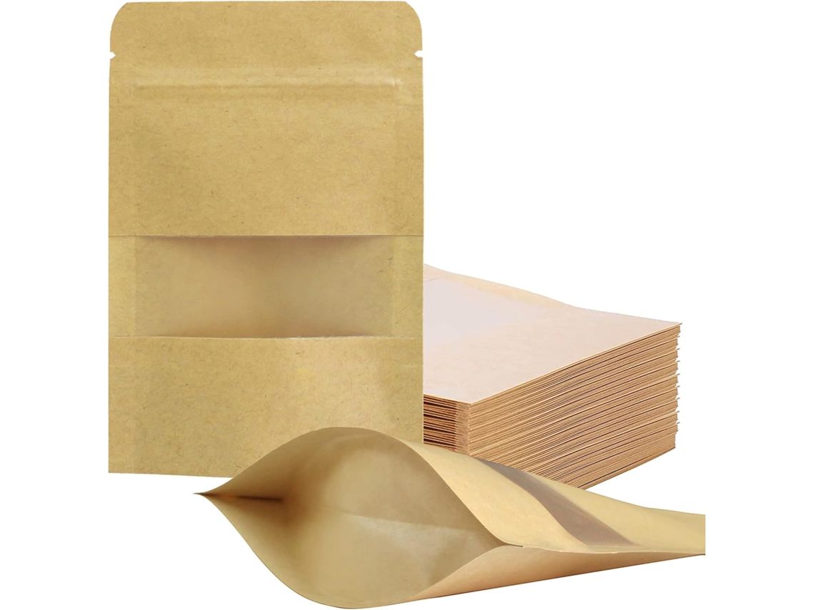 Pacote Com 100 Sacos De Papel Kraft 914 Cm Para Embalagem Produtos, Fechamento Zip, Ideais Armazenamento Alimentos. Reutilizáveis ​​​​e Aquaforge