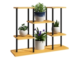 Suporte para plantas 6 prateleiras com estrutura de aço e base de madeira 80x24x61,5cm cor natural BTFORUS