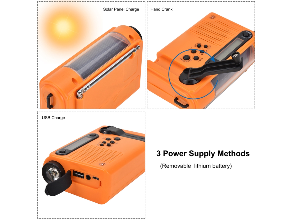 Rádio de Emergência Portátil Solar AM FM SW com Lanterna LED Bateria 2000mAh Alarme SOS | S/MARCA