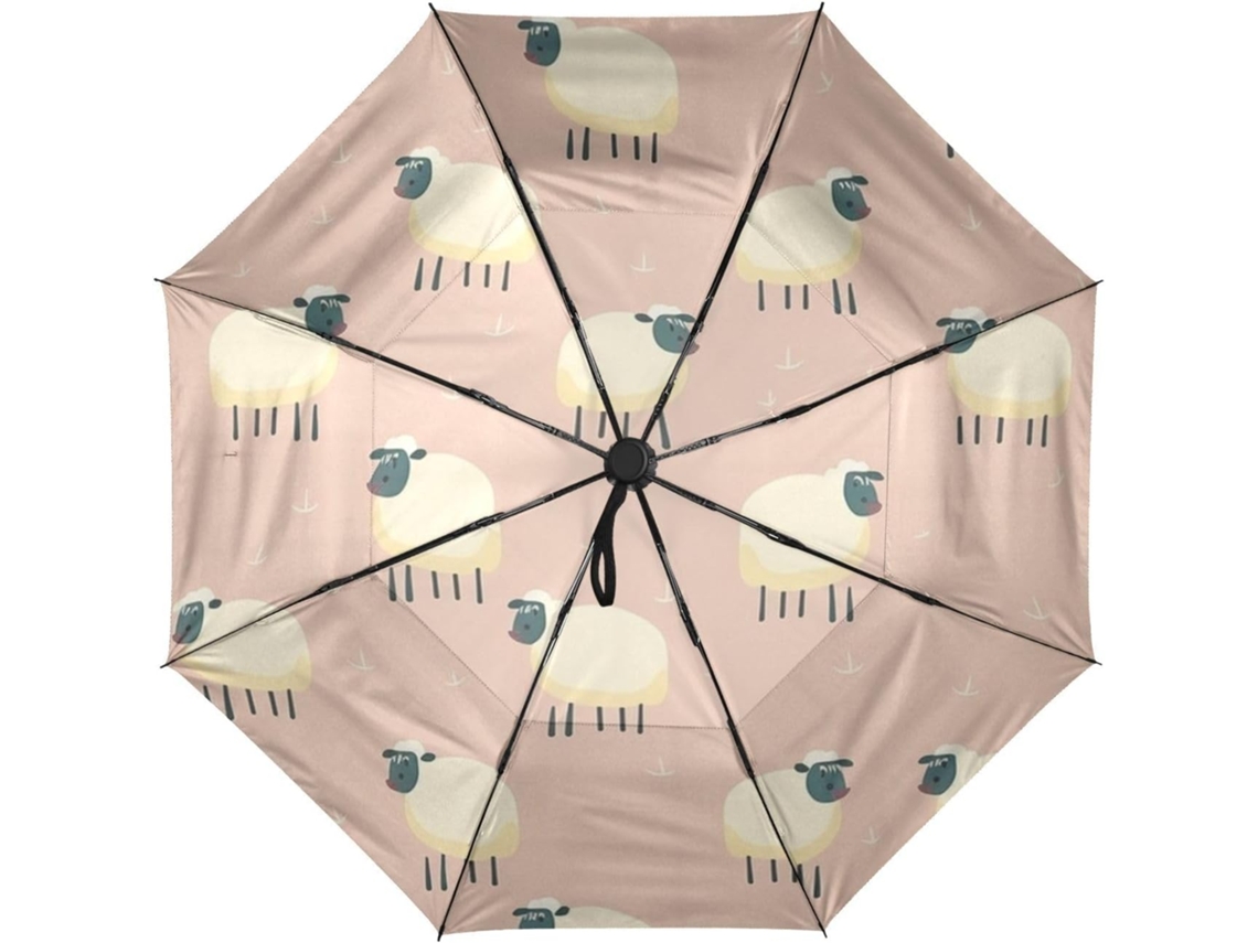 Guarda-chuva de Viagem Automático com Estampa de Ovelha Rosa Fofa