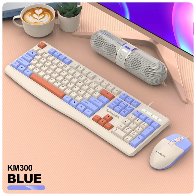 Conjunto De Teclado E Mouse Com Fio (usb) (azul)