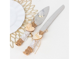 Conjunto De Servir Bolo Em Aço Inoxidável Prateado Natural Com Suporte Para Facas E Renda De Juta Para Festa SUNNY SPACES