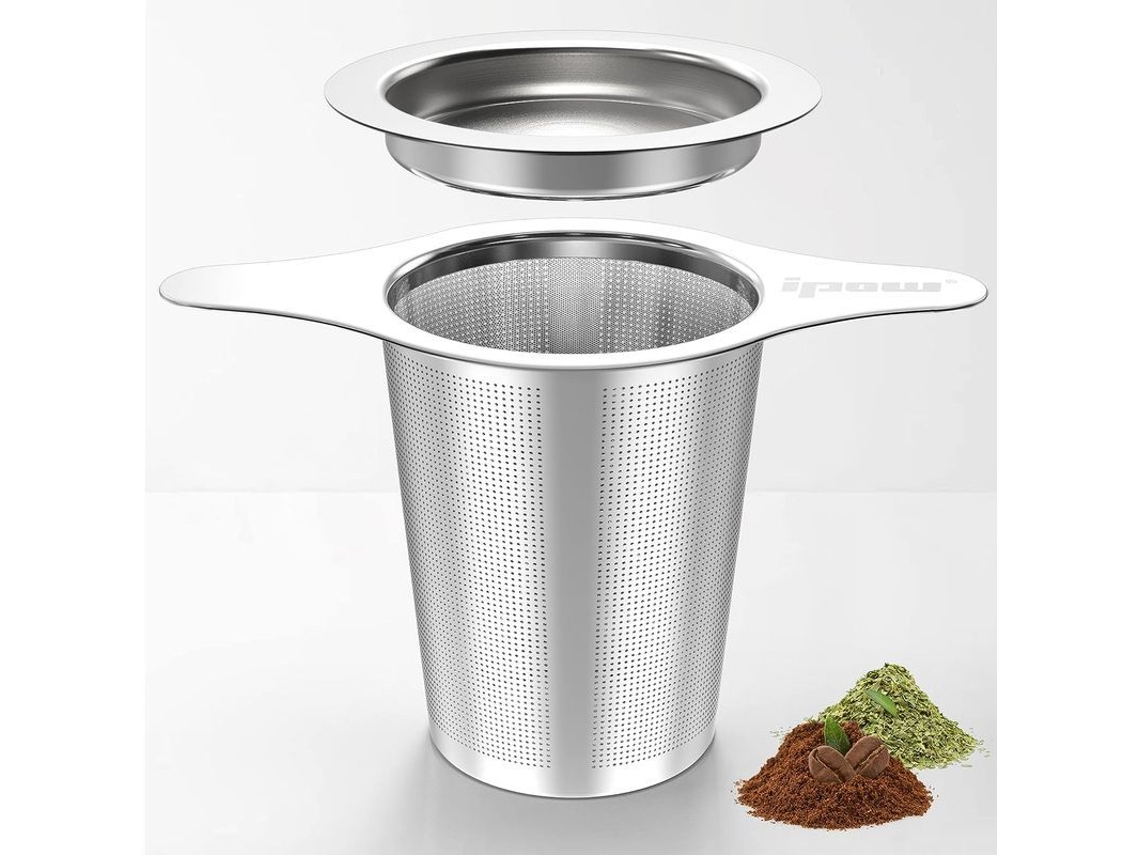 Infusor De Chá De Malha Ultra Fina Para Chá Solto E Café, Inoxidável 18/8 Com Tampa E Alça Dupla