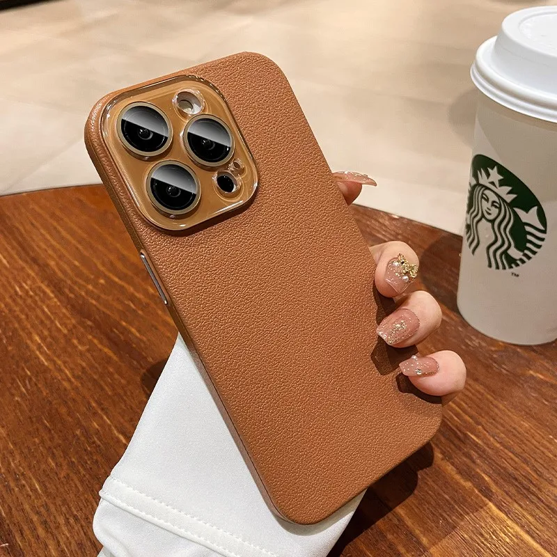 (bro Iphone 17 Pro) Capa Protetora De Silicone Com Textura De Couro Para Proteger A Lente De Vidro Da Câmera.