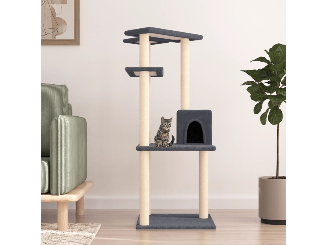 Vidaxl Árvore P/ Gatos C/ Postes Arranhadores Sisal 123cm Cinza-escuro