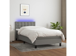 Vidaxl Cama Box Spring C/ Colchão E Led 80x200 Cm Tecido Cinza-escuro