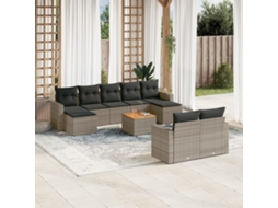 Vidaxl 10 Pcs Conjunto Sofás de Jardim C/ Almofadões Vime Pe Cinzento