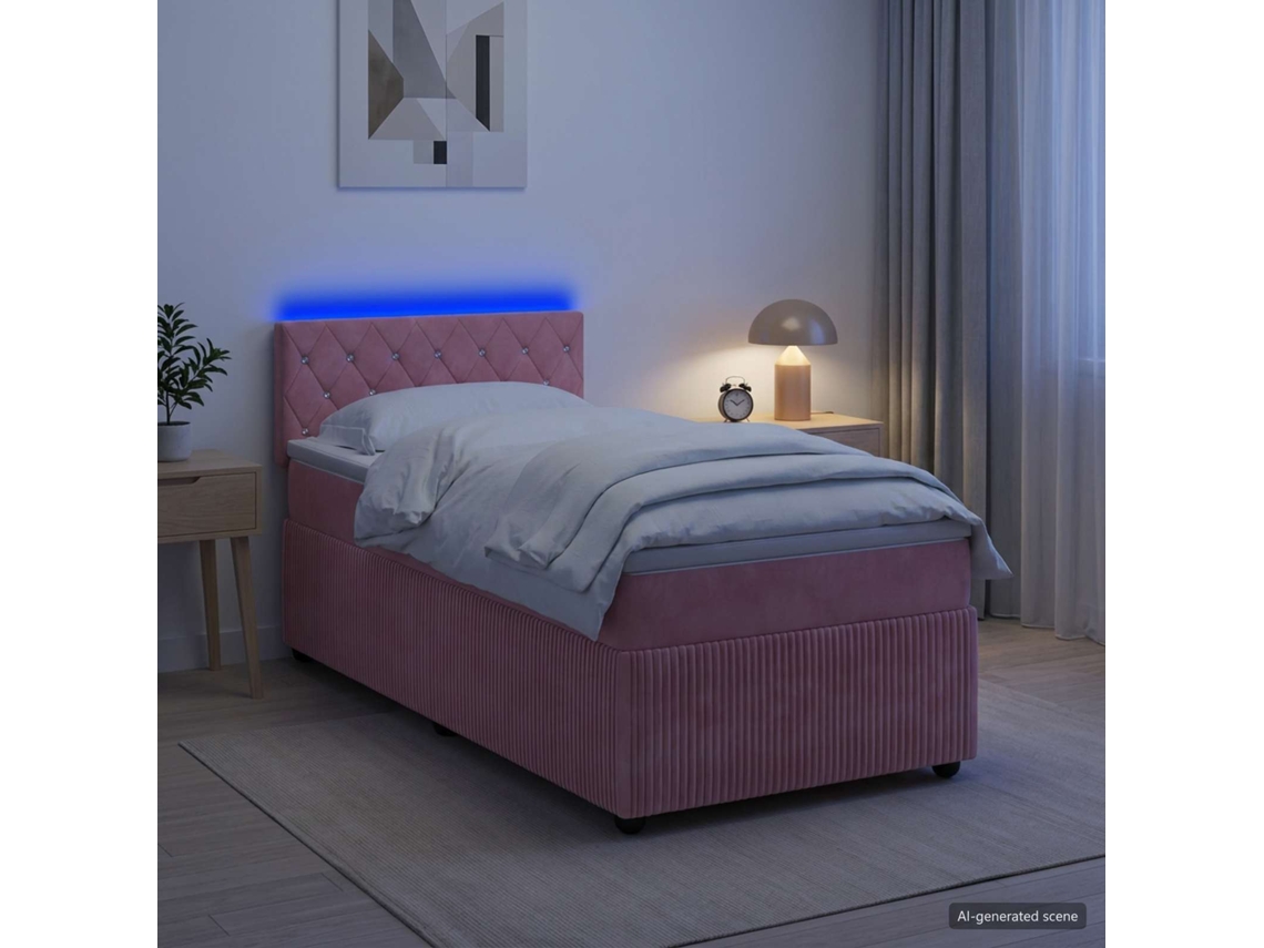 Vidaxl Cama Box Spring Com Colchão Rosa 80 X 200 Cm Veludo
