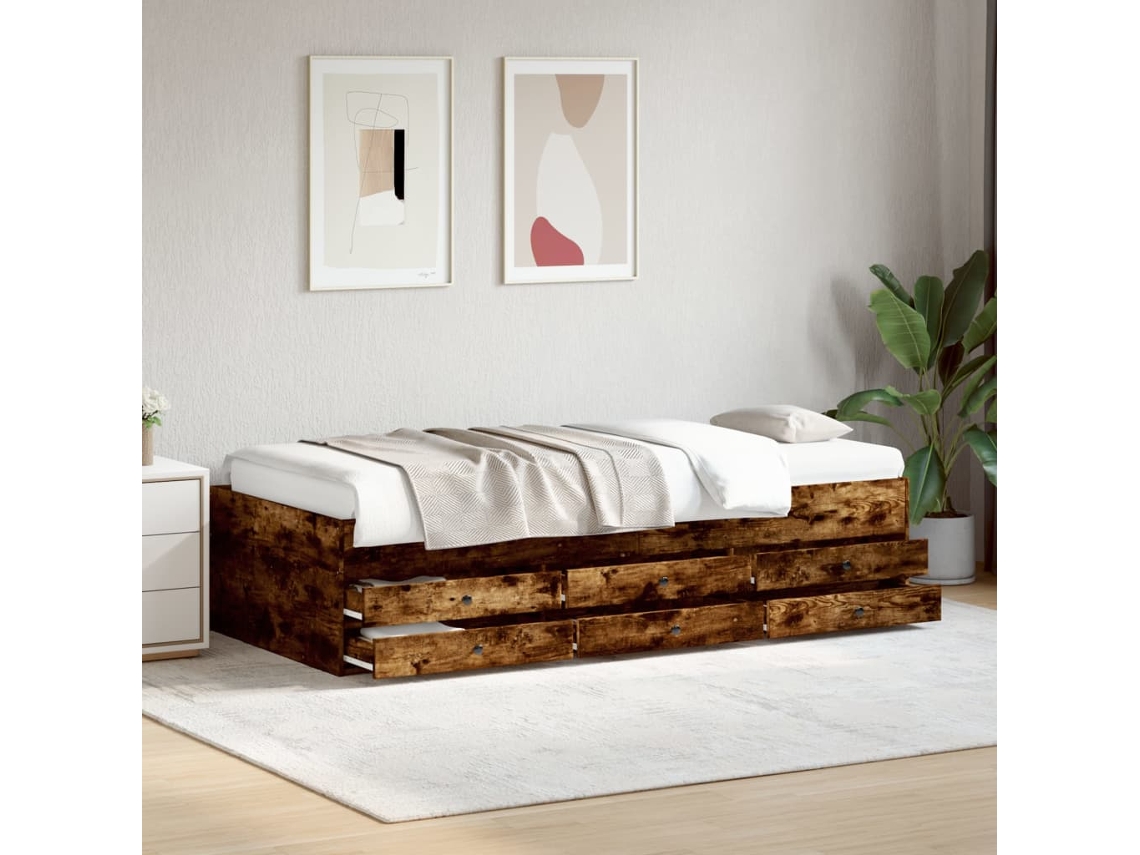 Sofá cama con cajones sin colchón 90x200 cm roble ahumado