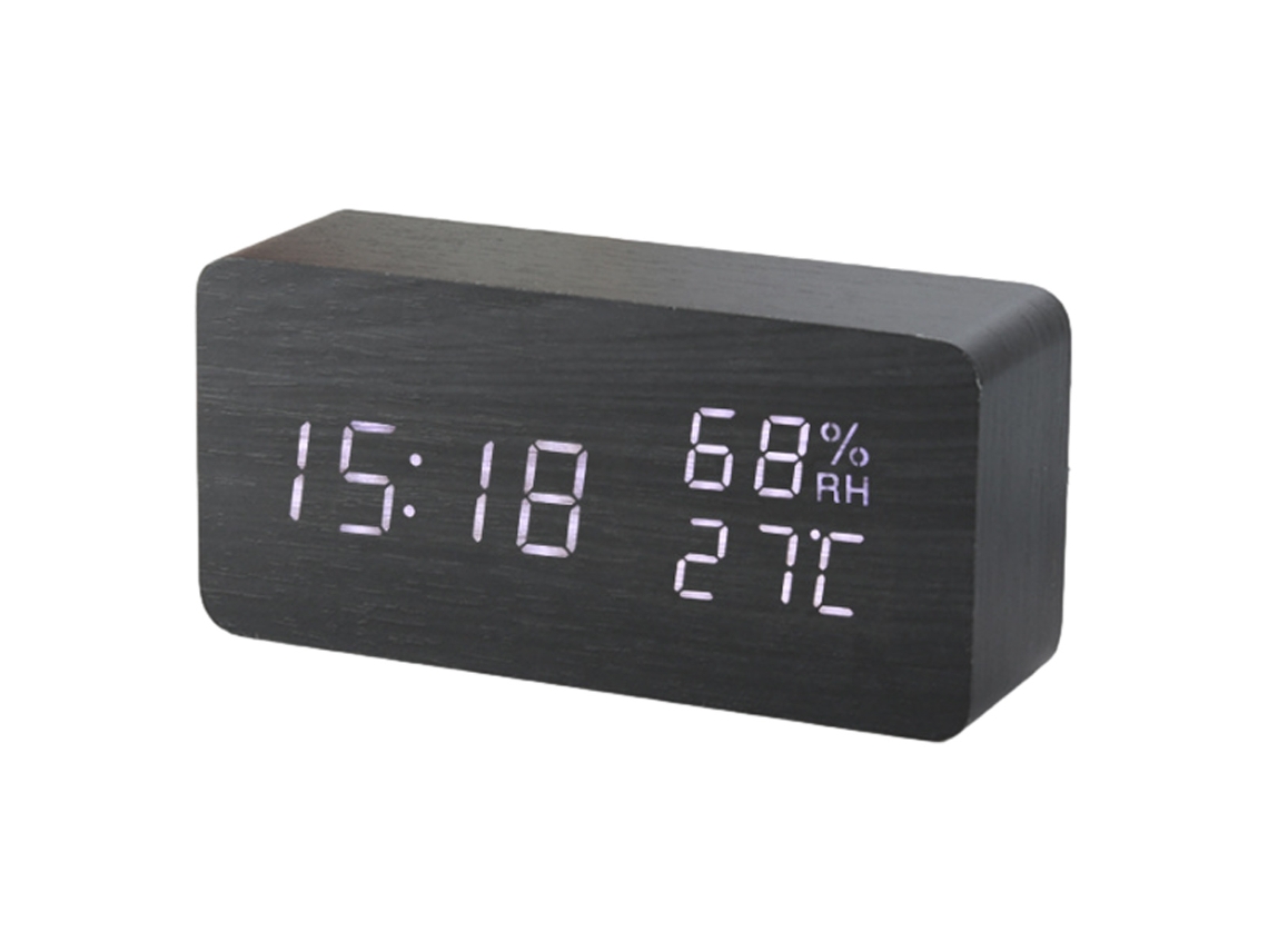 Relógio Digital em Madeira Led com Display de Temperatura e Humidade NEVEANCE