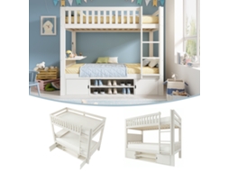 Cama Alta Infantil 90×200cm Branca Com Mesa Dobrável E Prateleira Para Sapatos