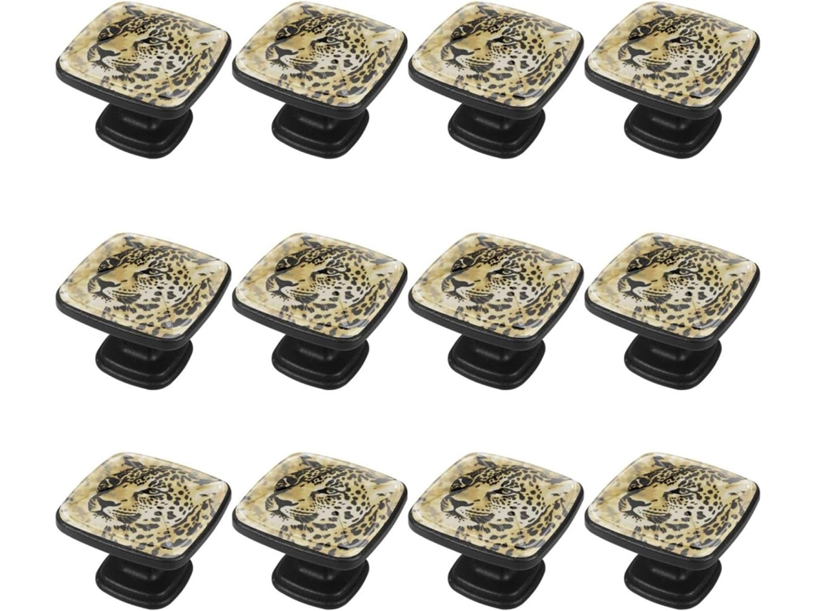 Puxadores E Botões Quadrados Para Gavetas Armários, Conjunto De 12 Peças, Estampa Abstrata De Leopardo, Puxadores Para