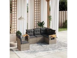 Jogo de Sofá Jardim 5 Peças C/ Almofadões Vime Pe Cinza Dkd Home Decor