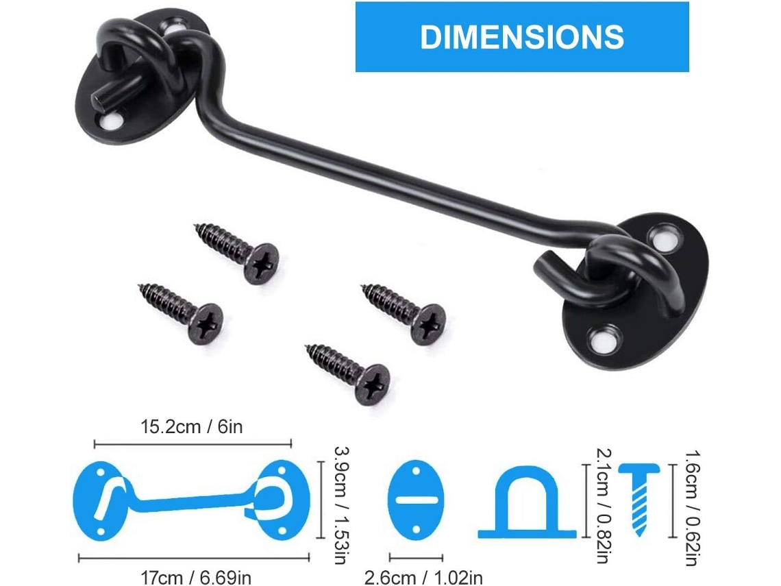 Fechadura, Em Aço Inoxidável, 15 Cm, 6 Polegadas, Preto, Para Portas De Correr, Janelas E Garagens - Elysve