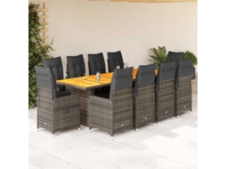 Vidaxl 11 Pcs Conjunto Bistrô De Jardim C/ Almofadões Vime Pe Cinzento