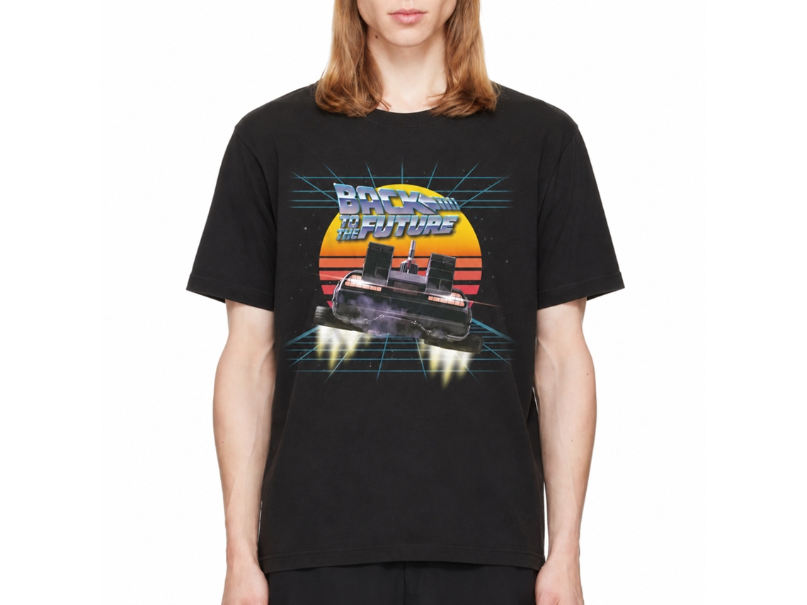 Rockinstone Back To The Future Movie Into The Retro Sunset Black Adult T-shirt Size:l