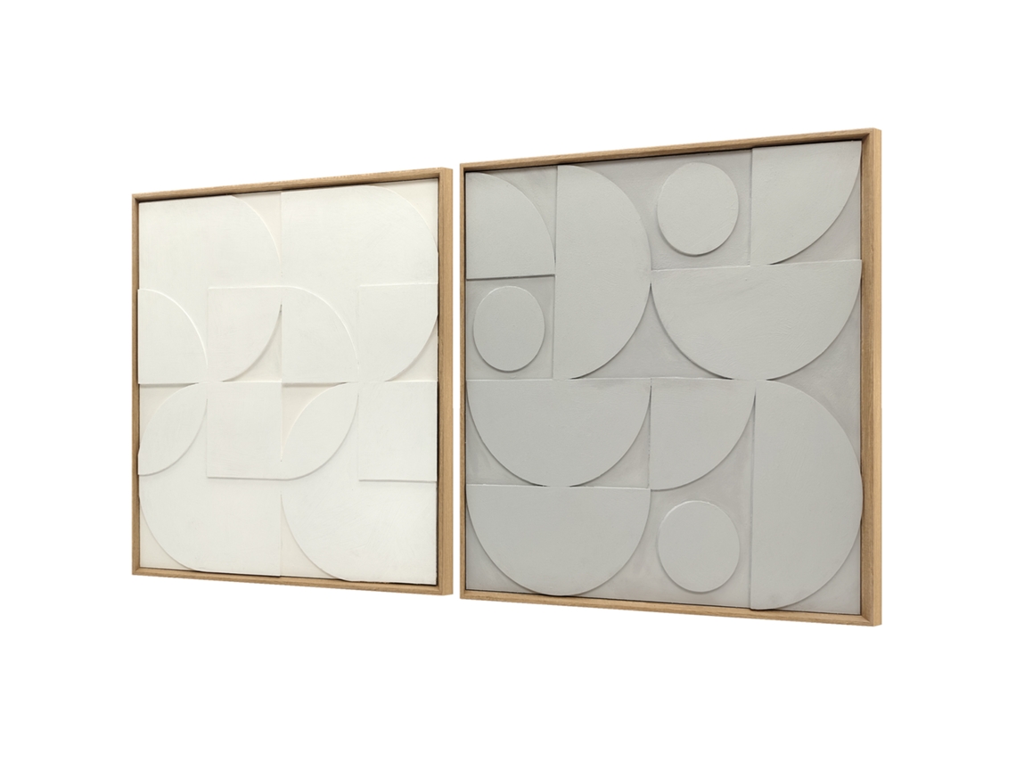 Decoração De Geométricos Parede Em Madeira 3d Conjunto De 2 Peças Com 80 Cm E Padrões Branco