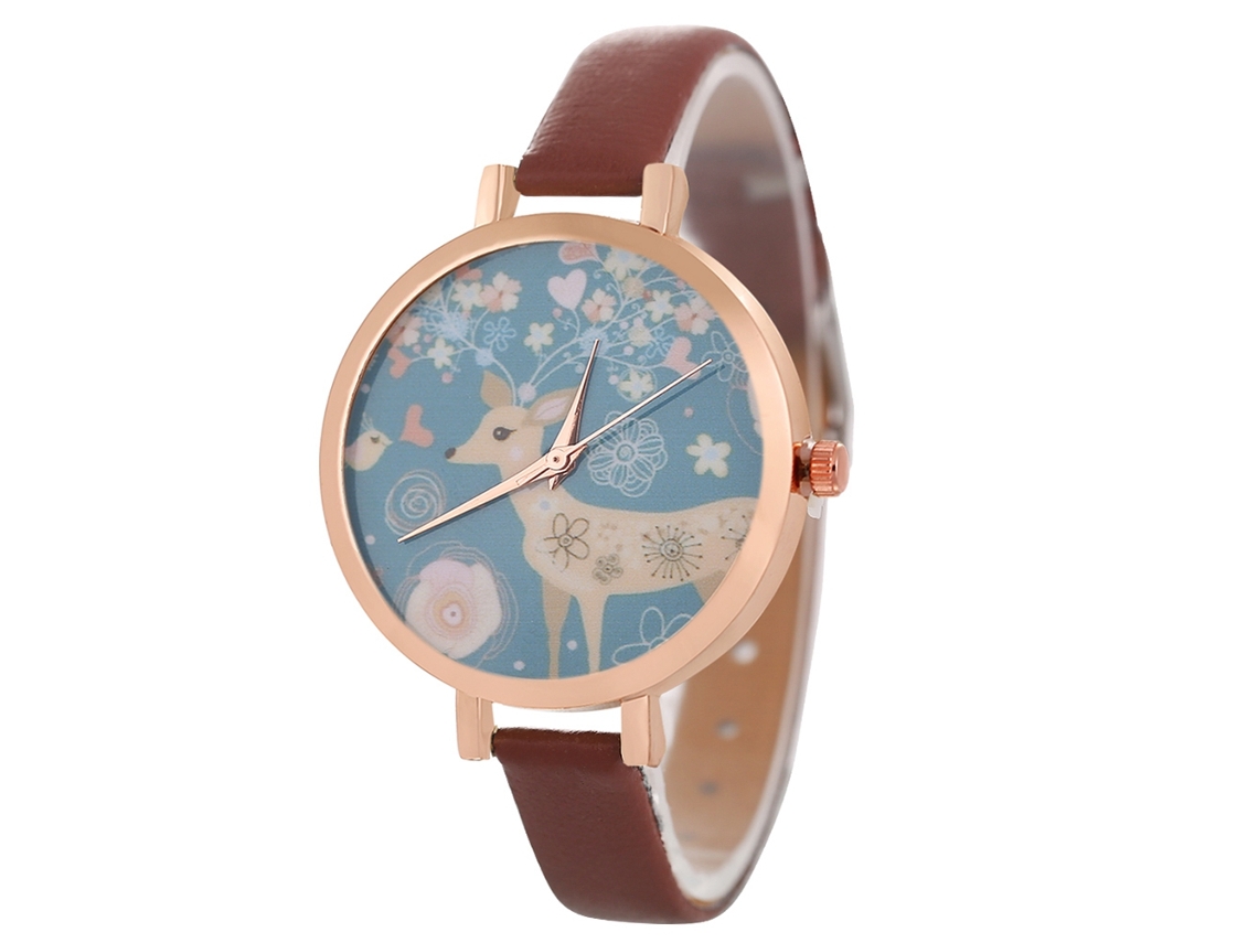 Relógio de Pulso Feminino de Moda com Pulseira Pu e Movimento de Quartzo (café)