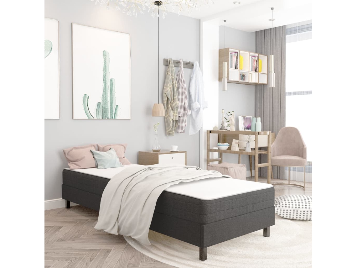 Cama De Solteiro | Camas Para Quarto | Cama Boxspring 100x200 Cm Tecido Cinzento-escuro