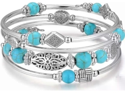 Pulseira De Uma Peça Com Pedras De Ágata Turquesa, Pulseira Rígida, Presente Ideal Para Mulheres, J0555 Nostalgia88