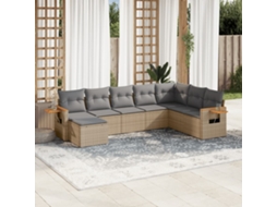 Vidaxl 8 Pcs Conjunto De Sofás P/ Jardim Com Almofadões Vime Pe Bege