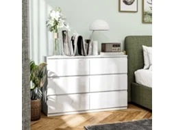 Cômoda Moderna Branca Brilhante 112x34x75 Cm Com 6 Gavetas, Ideal Para Sala De Estar E Escritório, Design Confortável E Funcional