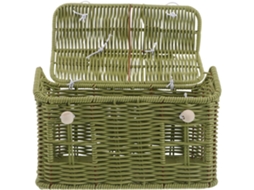 Cesta De Piquenique Em Rattan Sintético Trançado À Mão, Na Cor Verde, Com Alça, Para Armazenar Frutas Ao Ar Livre.