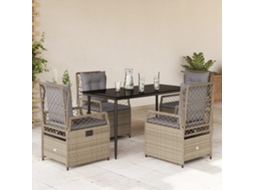 Vidaxl 5 Pcs Conjunto De Jantar P/ Jardim Com Almofadões Vime Pe Bege