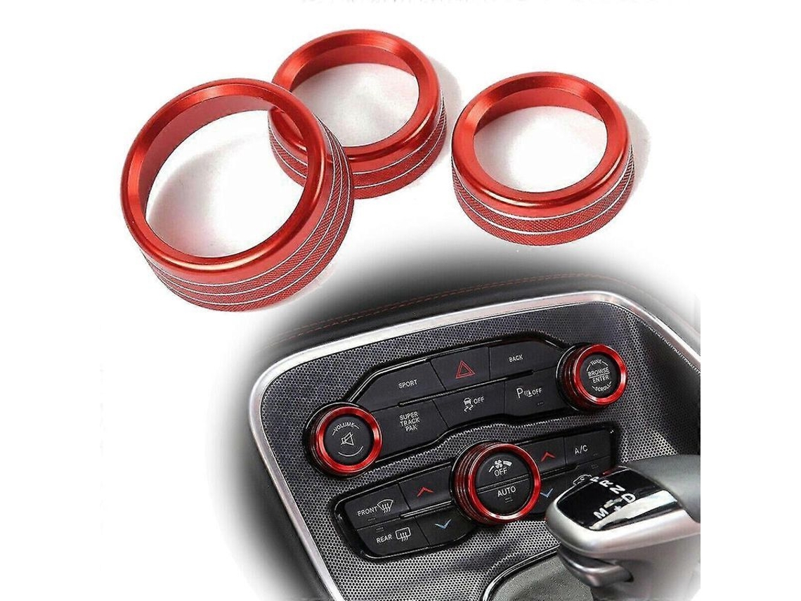 3 Peças Anel De Corte Knob Cover Do Interruptor De Rádio Ac Para Dodge Challenger/charger 15-20 Vermelho