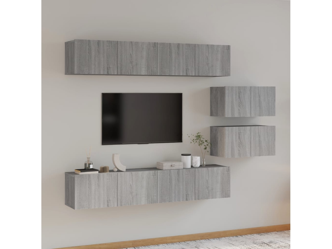 Vidaxl Conjunto Móveis de Tv 6 Pcs Madeira Processada Sonoma Cinza