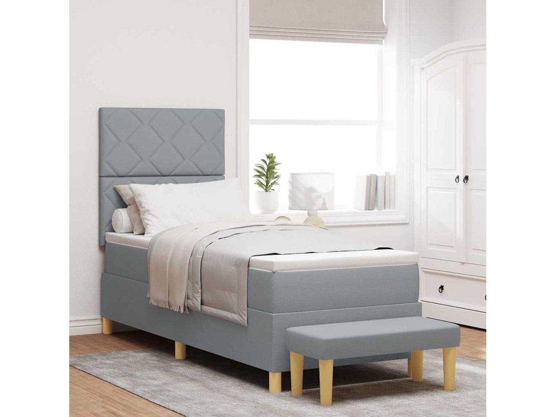 Vidaxl Cama Box Com Cabeceira Cinzento-claro 200 X 80 Cm Tecido