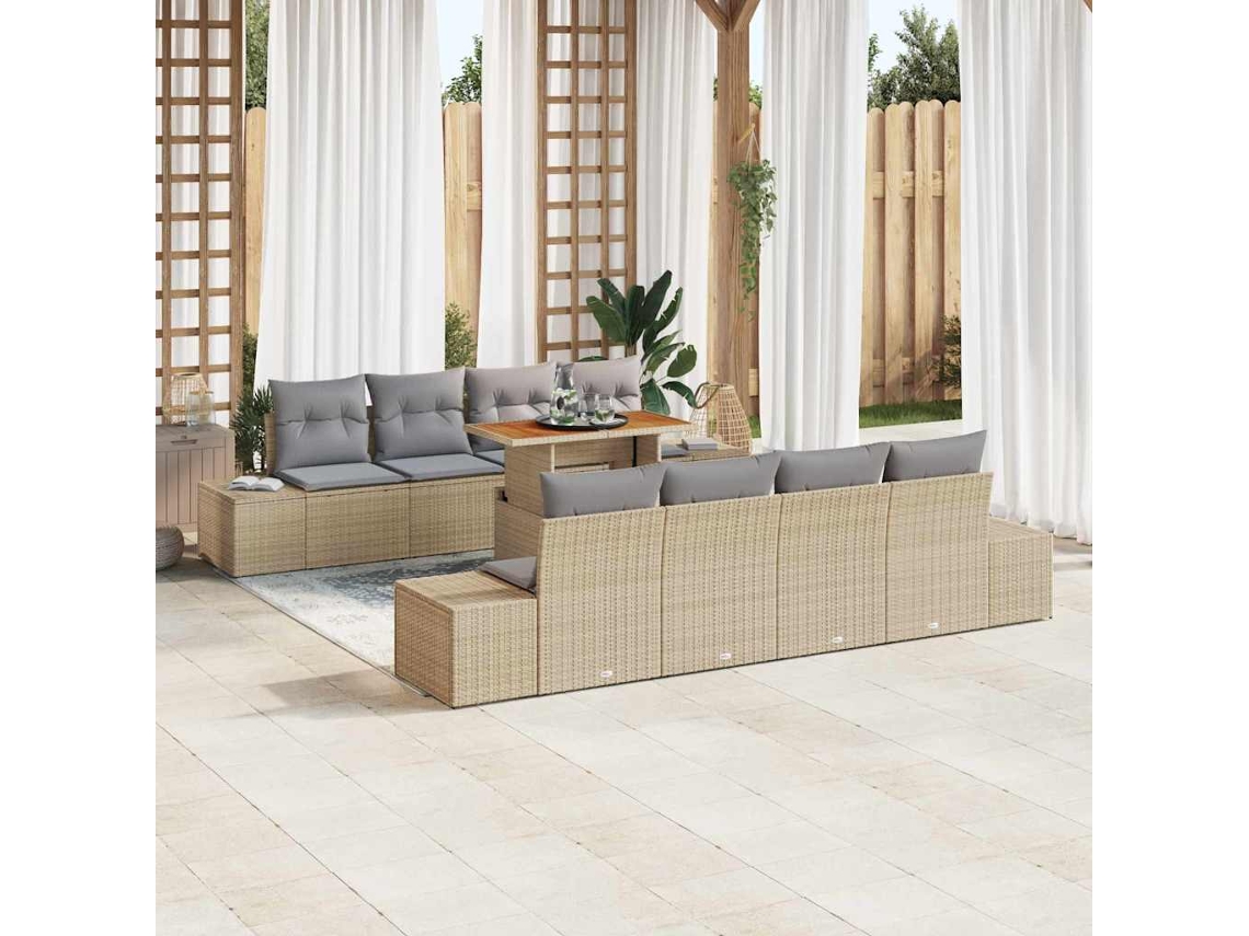 Vidaxl Conjunto De Sofá De Jardim 9 Unid. Bege Vime Pe