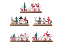 Adorno de madeira para Natal com cervo velho e boneco de neve decoração festiva S/MARCA