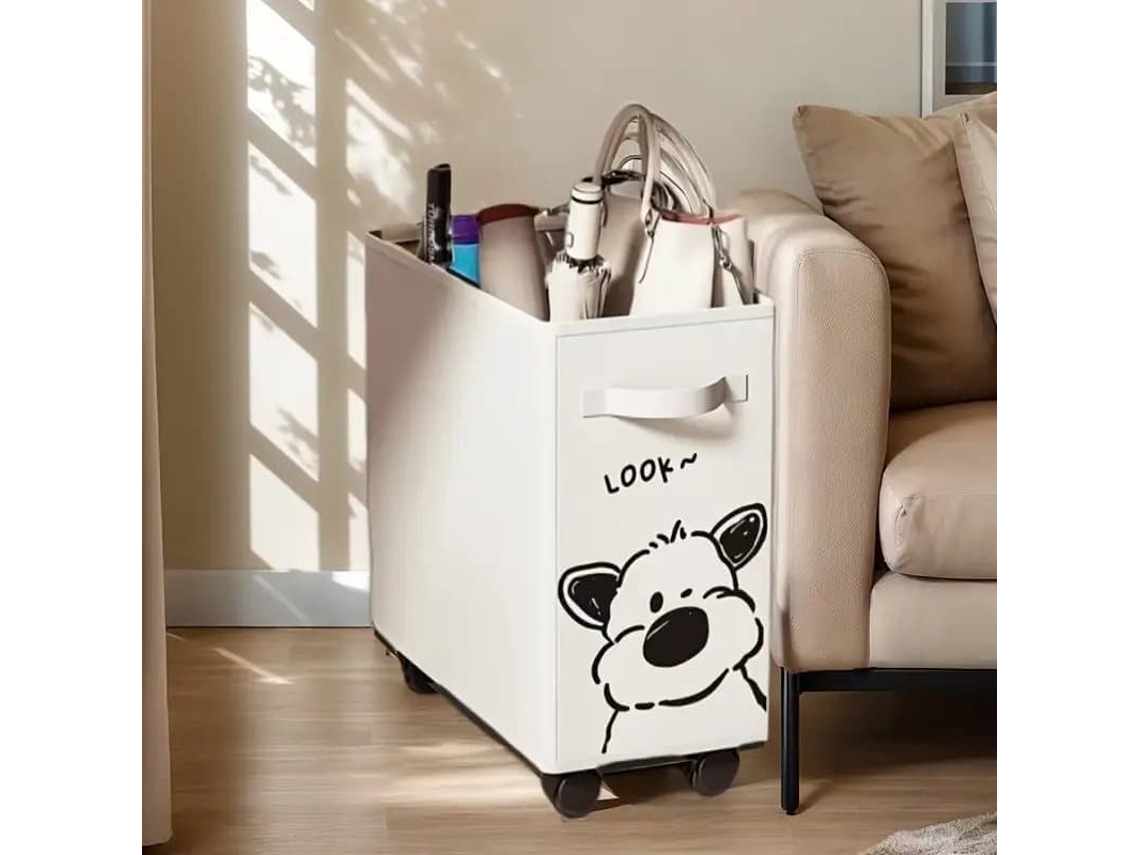 Cesto de Armazenamento Móvel e Cesto de Roupa Suja com Rodas, Multifuncional para Escritório e Casa Tf White Dog, 1pc Vit Hund, 1st BRILVIBERA