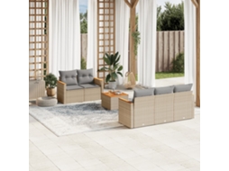 Vidaxl 6 Pcs Conjunto De Sofás P/ Jardim Com Almofadões Vime Pe Bege