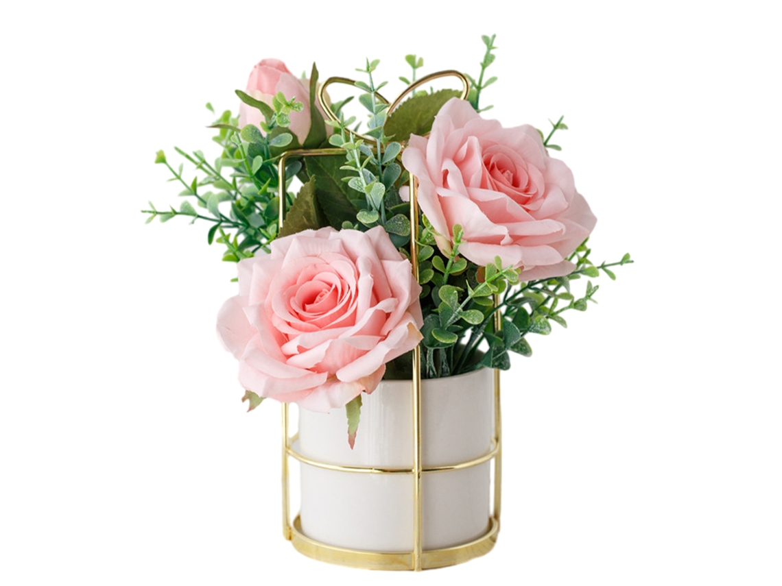 Hortênsia Artificial com Pequeno Vaso de Cerâmica Flores Falsas de Seda Variadas NEVEANCE