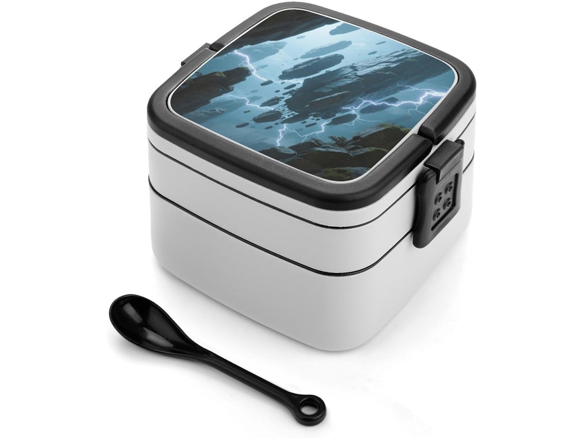 Marmita Bento De Pedra Flutuante Camada Dupla Para Adultos Com Colher E Alça, Marmitas Bento À Prova De Vazamentos
