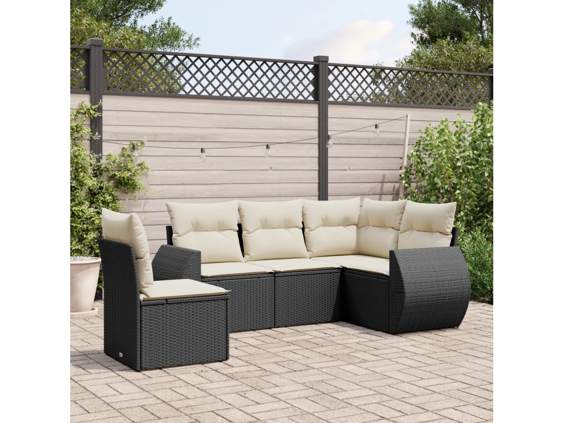 Vidaxl 5 Pcs Conjunto Sofás De Jardim Com Almofadões Vime Pe Preto
