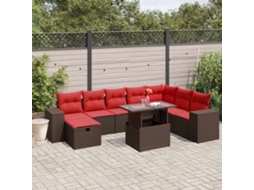 Vidaxl Conjunto De Sofá De Jardim Com 9 Peças E Almofadas Em Rattan Sintético Marrom