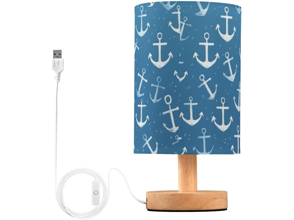 Abajur De Cabeceira Kcldeci Com Âncora Náutica Azul Para Quarto, Estilo Casa De Campo, Mesa De Cabeceira, Luminária De