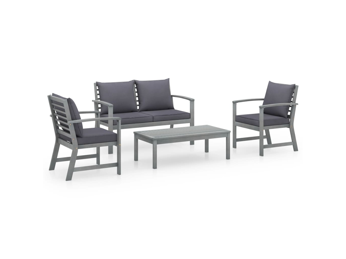 Vidaxl 4 Pcs Conj. Lounge Jardim C/ Almofadões Madeira Acácia Maciça