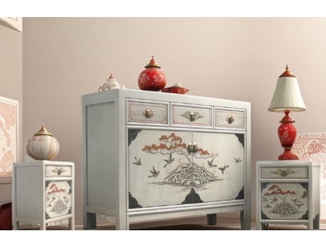 Combinação De Móveis Asiáticos Vintage Asiáticos Cômoda Aparador Mesa De Cabeceira Mesa De Cabeceira 3 Peças Branco Vintageasia
