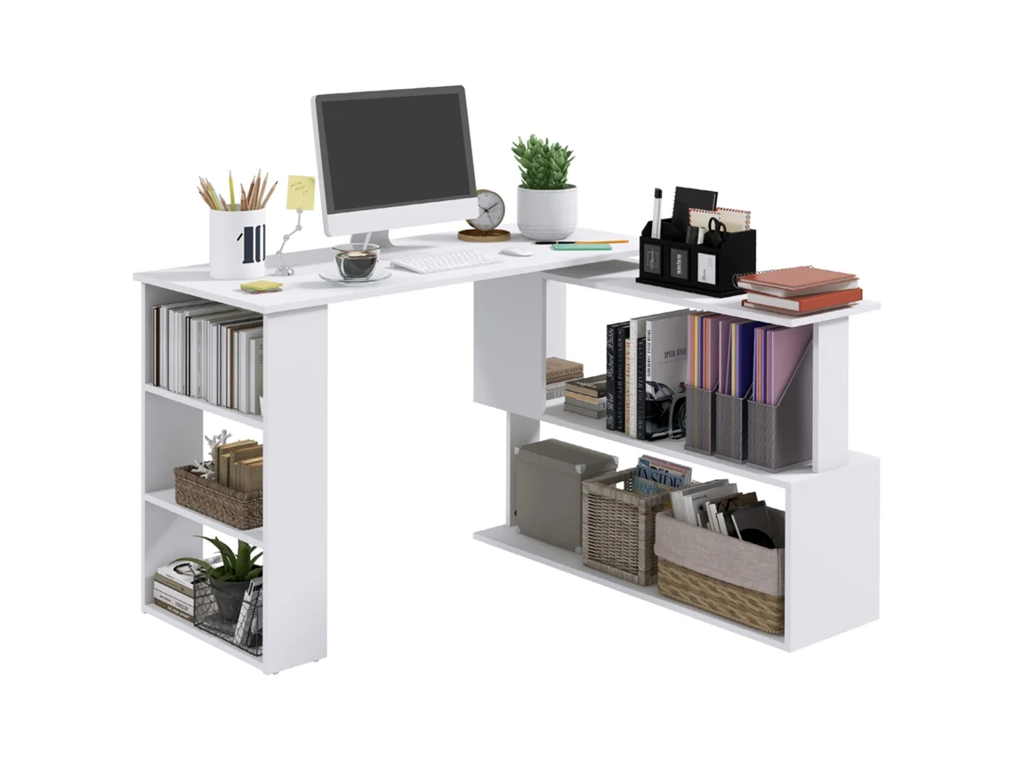 Secretária com estantes e mesa, 120x110x74cm branco | S/MARCA