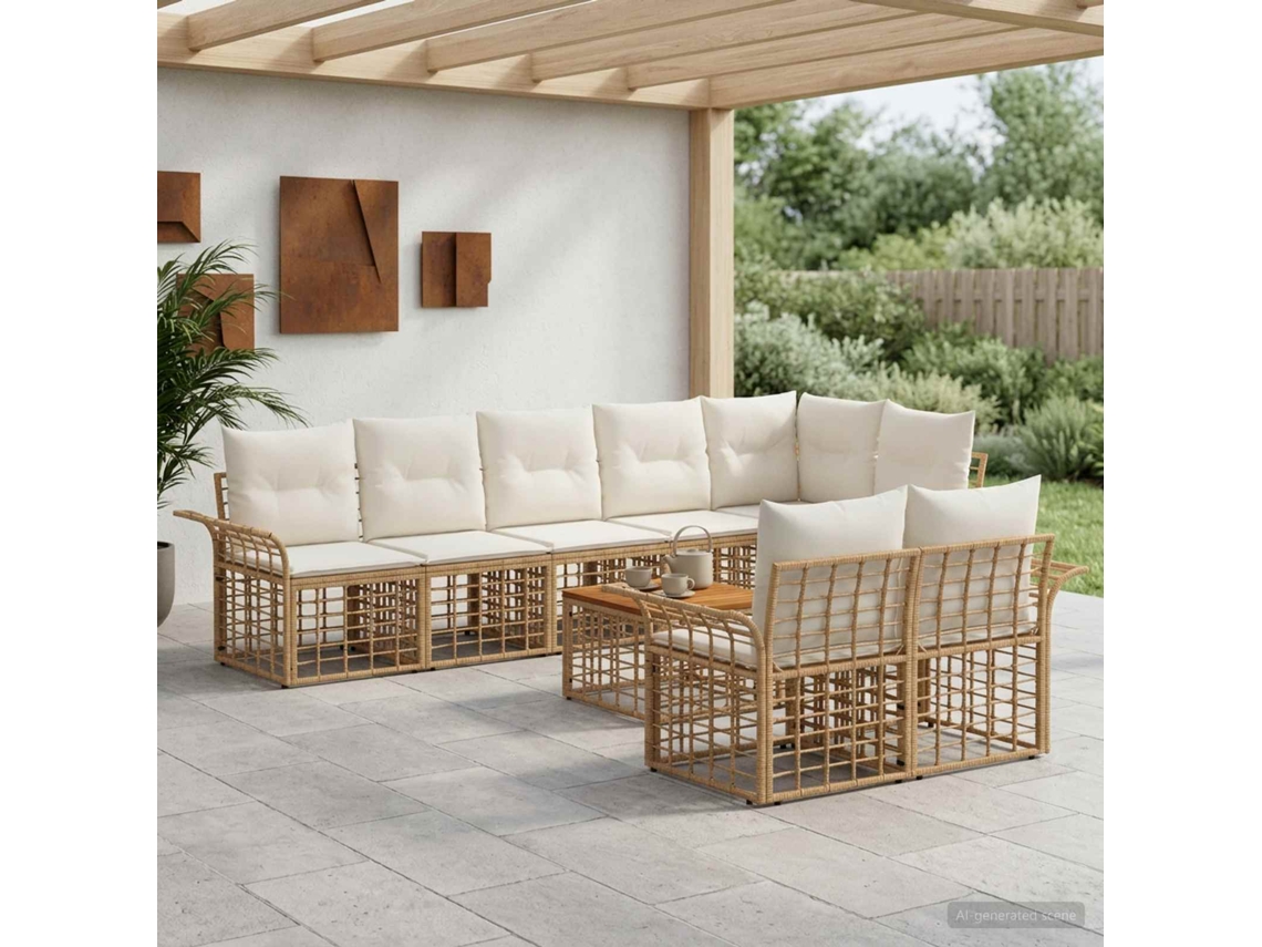 Vidaxl Conjunto De Sofás Para Exterior 9 Unid. Natural E Branco Creme