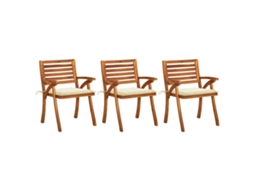 Cadeiras De Jantar Jardim C/ Almofadões 3 Pcs Acácia Maciça Dkd Home Decor
